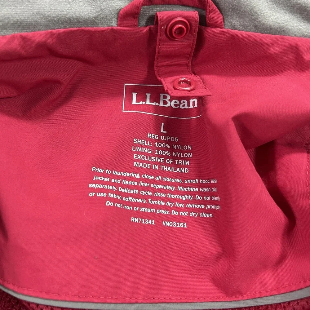 L.L. Bean Jacket‎ Mens Large Red Hooded 3-in-1 Nylon Fleece Lined Winter Outdoor